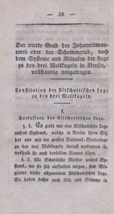 I. Verfassung der Altschottischen Loge.