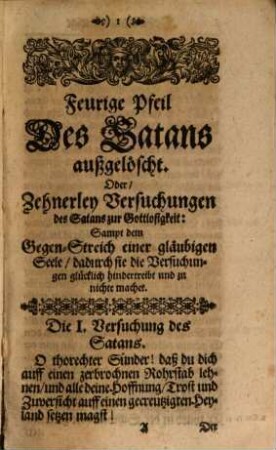 Feurige Pfeile des Satans ausgelöscht : oder XXX Versuchungen des Satans beantwortet und hindertrieben