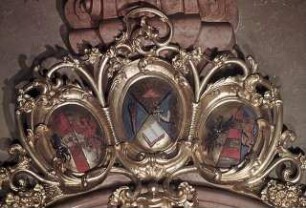 Wappen der Pröpste von Klosterneuburg von 1730 bis 1858 flankiert von Wappen der österreichischen Kronländer