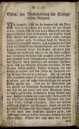 Gebet, um Beybehaltung der Evangelischen Religion. - Jubellied.