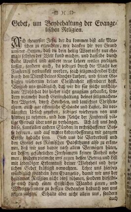 Gebet, um Beybehaltung der Evangelischen Religion. - Jubellied.