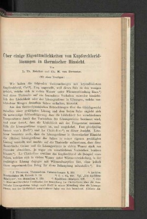 Über einige Eigentümlichkeiten von Kupferchloridlösungen in thermischer Hinsicht.