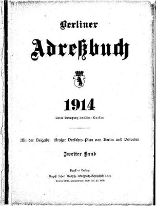 Berliner Adreßbuch 1914 Zweiter Band