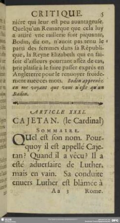 Article XXXI. Cajetan. (le Cardinal)