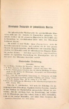 Mikroskopische Physiographie der Mineralien und Gesteine : ein Hülfsbuch bei mikroskopischen Gesteinsstudien, I
