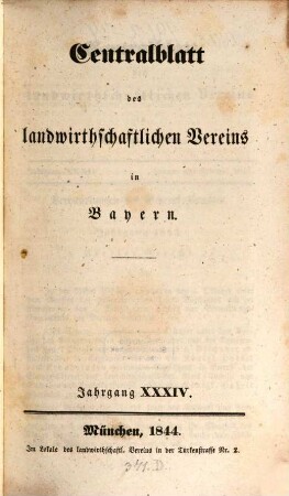Centralblatt des Landwirthschaftlichen Vereins in Bayern. 34. 1844