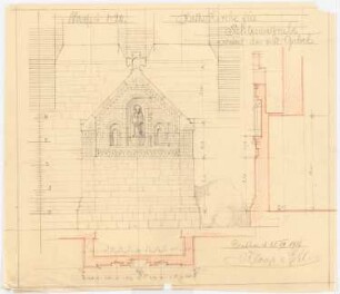 Kirche mit Innenausstattung und Pfarrhaus, Schlesiengrube: Detail der seitlichen Giebel 1:20