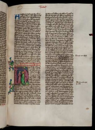 Historisierte Initiale (Deuteronium): H(ec sunt verba): Moses spricht zu den Israeliten