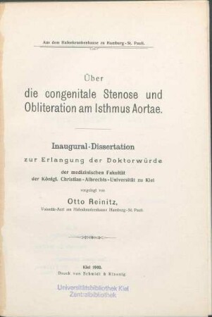 Über die congenitale Stenose und Obliteration am Isthmus Aortae