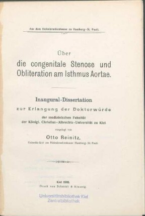 Über die congenitale Stenose und Obliteration am Isthmus Aortae