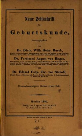 Neue Zeitschrift für Geburtskunde. 29,1, 29,1. 1850