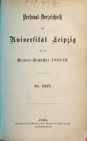 Personalverzeichnis. 1888/89, WS = Nr. 114