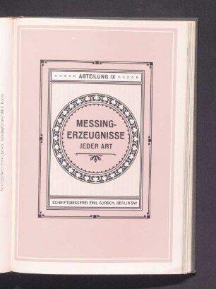 Abteilung IX Messing-Erzeugnisse jeder Art