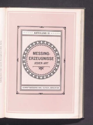 Abteilung IX Messing-Erzeugnisse jeder Art
