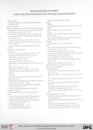 Register der Antiken nach den Standorten zu Winckelmanns Zeiten