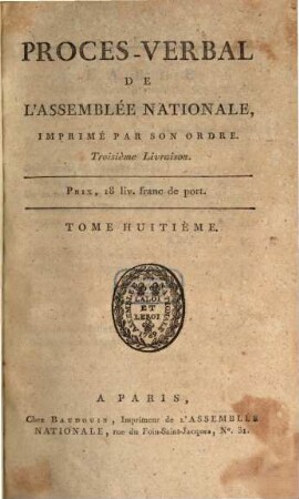 Procès-verbal de l'Assemblée Nationale. 8. 1789