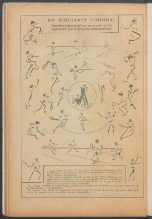 Un dibujante original - [Dibujo] : Apuntes estenográficos en un partido de lawn-tennis, por un dibujante norteamericano