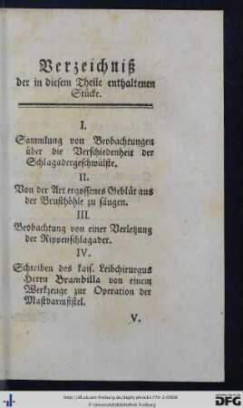 Verzeichniß der in diesem Theile enthaltenen Stücke.