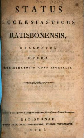 Status ecclesiasticus Ratisbonensis. 1827