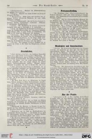 Persönliches. Preisausschreiben. Akademien und Kunstinstitute