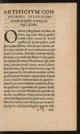 Artificium Conficiendi Syllogismi ex tribus propositis terminis, Georgii Cassandri.