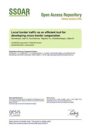 Local border traffic as an efficient tool for developing cross-border cooperation