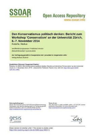 Den Konservatismus politisch denken: Bericht zum Workshop 'Conservatism' an der Universität Zürich, 6.-7. November 2014