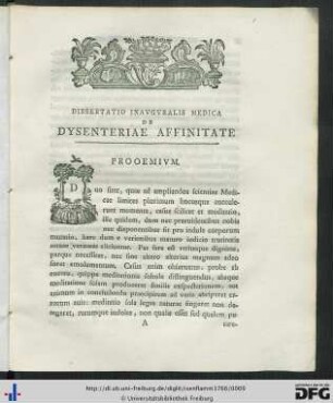 Dissertatio Inauguralis Medica De Dysenteriae Affinitate.