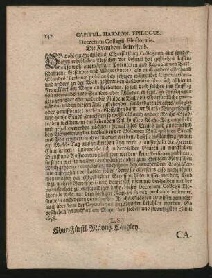 Decretum Collegii Electoralis. Die Frembden betreffend.