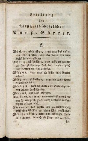Erklärung der Forstwirthschaftlichen Kunst-Wörter.
