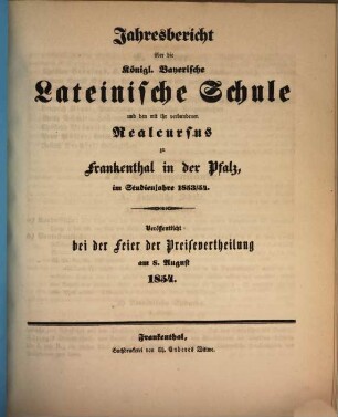Jahresbericht über die Königliche Lateinschule zu Frankenthal in der Pfalz : im Studienjahre ... 1853/54