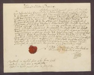 Taufzeugnis des Jodok Edelmund Twickel von Havixbeck (31. Januar 1726).