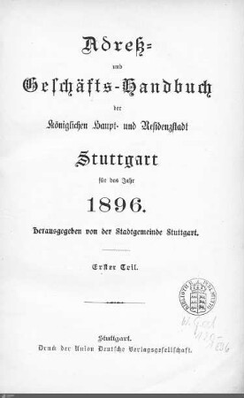 1896: Stuttgarter Adressbücher, 1896