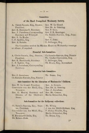 3, Committees, sub-committees of the Basel Evangelical missionary society