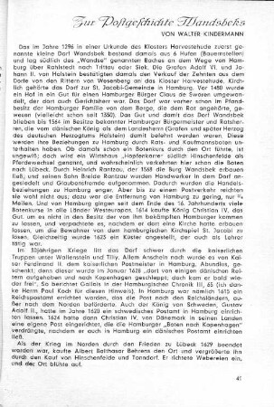 Zur Postgeschichte Wandsbeks