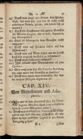 Cap. XIV. Von Mitteldingen und Adiaphoris.