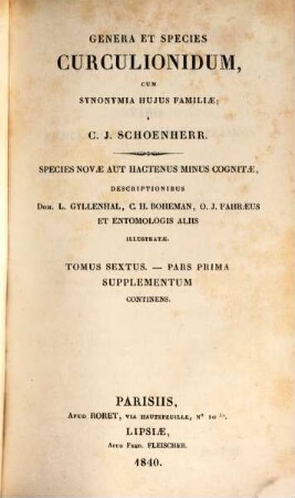 Genera et species Curculionidum, cum synonyma hujus familiae : species novae aut hactenus minus cognitae, 6,1 : Supplementum continens