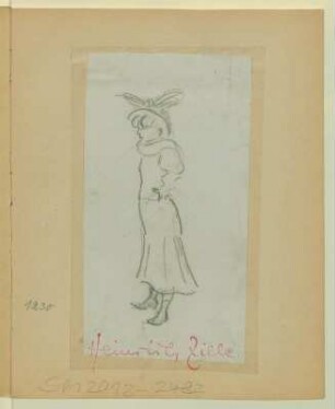 Frau mit Hut und Stola, Seitenansicht