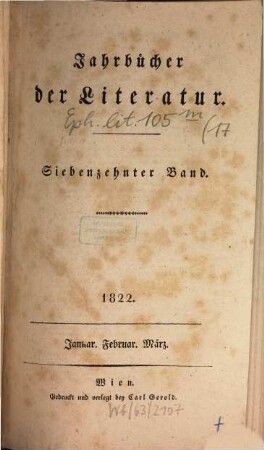 Jahrbücher der Literatur. 17. 1822