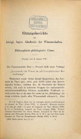 Sitzungsberichte der Bayerischen Akademie der Wissenschaften, Philosophisch-Philologische und Historische Klasse, 1885