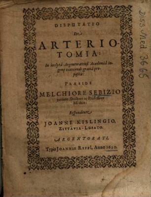 Disputatio De Arteriotomia