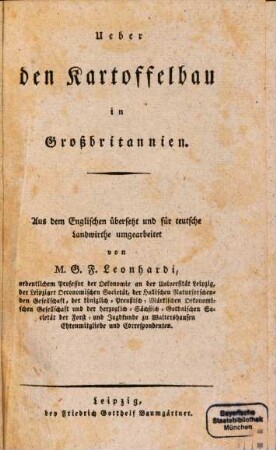 Ueber den Kartoffelbau in Großbritannien