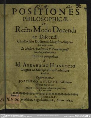Positiones philosophicae de recto modo docendi ac discendi