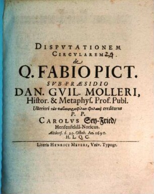 Dispvtationem Circvlarem de Q. Fabio Pict.