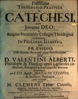 Diss. theol. pract. de catechesi