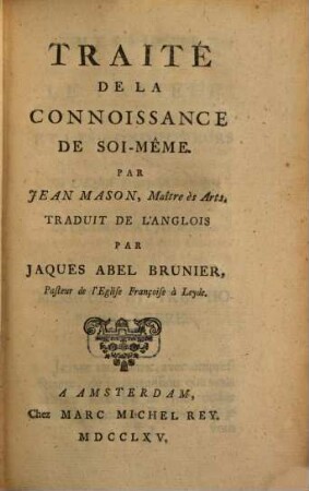 Traité de la connoissance de soi même
