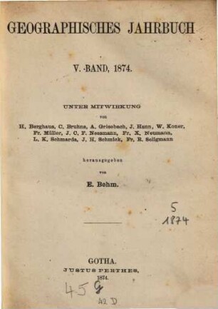 Geographisches Jahrbuch. 5. 1874