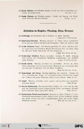 Arbeiten in Kupfer, Messing, Zinn, Bronze (Nr. 324-362)