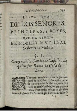 Lista Real de los Señores Principes, y Reyes, qve ha tenido el Noble y Mvy Leal Señorio de Molina