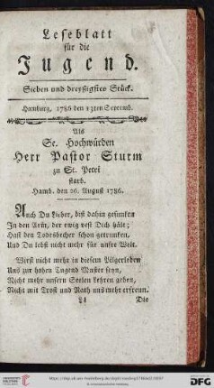 Sieben und dreyßigstes Stück